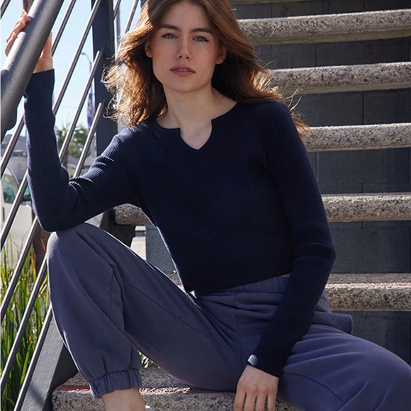 Brandy Mellville Black Ribbed Long Sleeve - Picture 1 of 3